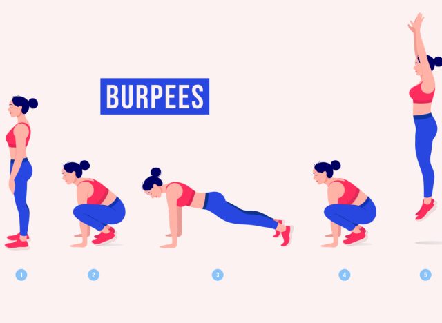 burpees, concept of workouts for love handles