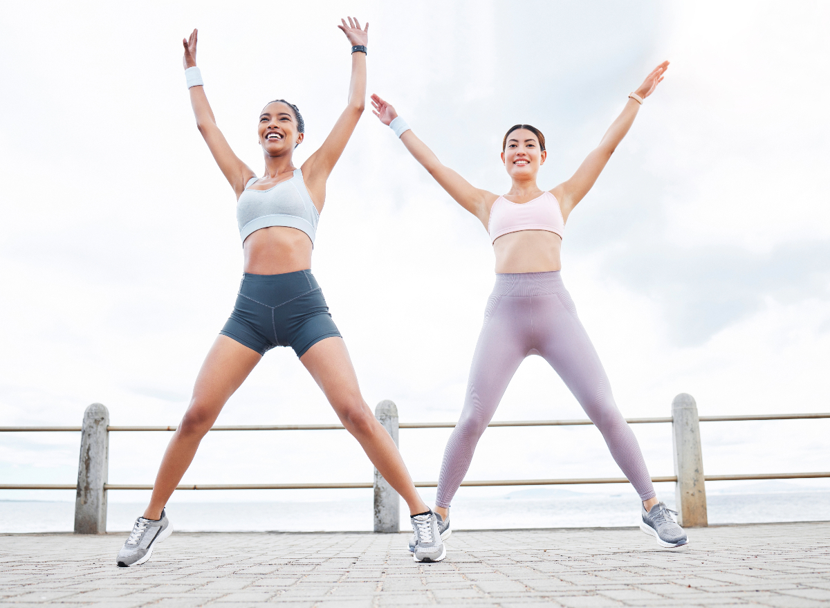 jumping jacks, concept of one-minute workout for weight loss
