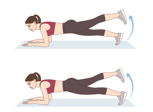 illustration of plank leg raise, concept of workouts for love handles
