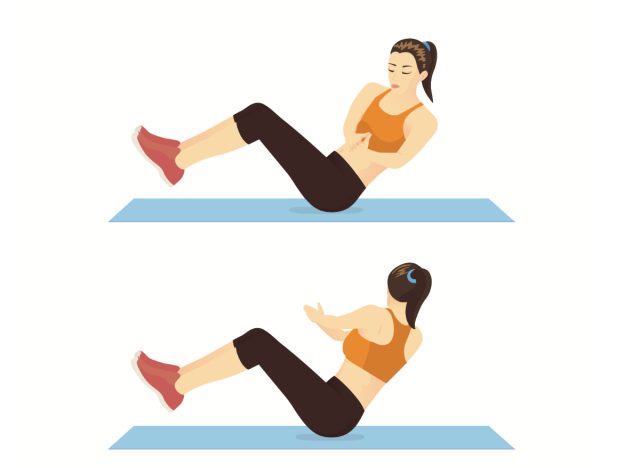 illustration of how to do the russian twist core-strengthening exercise, core workouts for abs that are visibly toned
