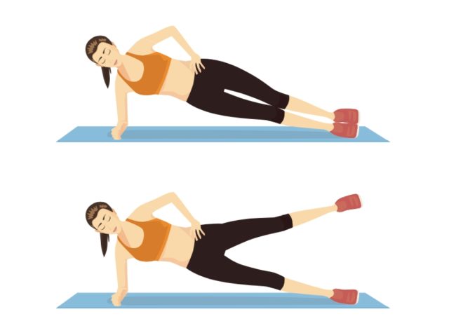 side plank leg raise, concept of workouts for love handles